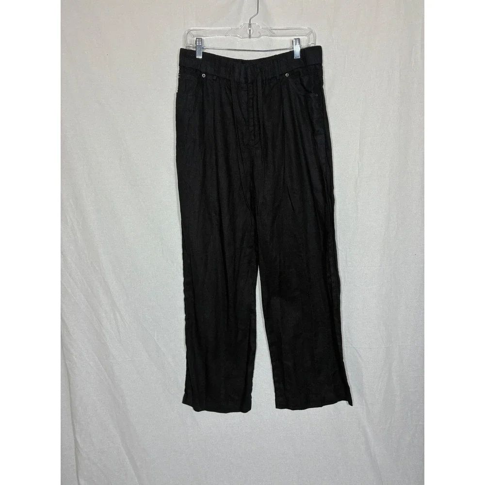 Mod Ref Womens Wide Leg Linen Pants Size L Black Minimalist Breathable Capsule